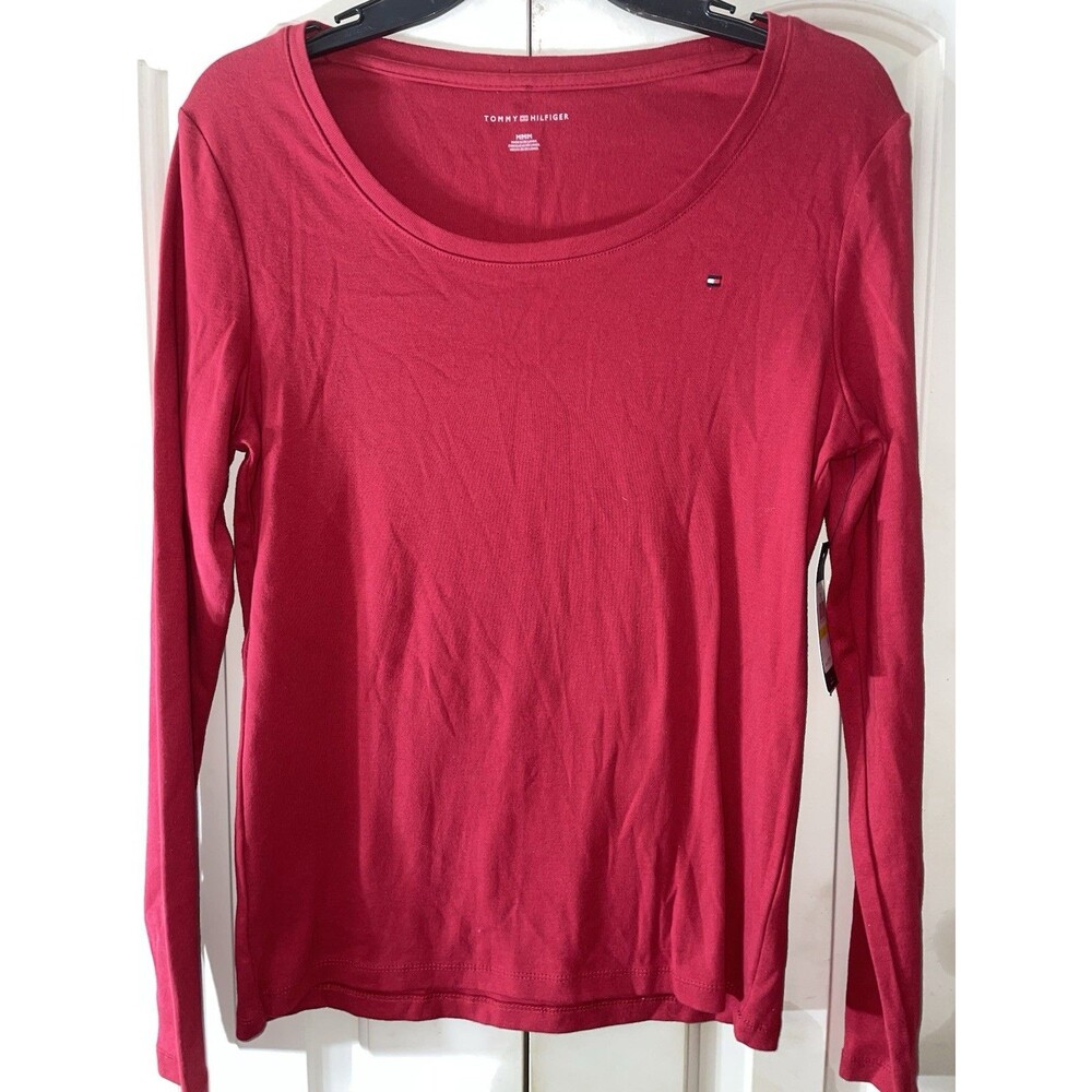 New Tommy Hilfiger Women's Red Long Sleeve Sflag Tee Sz M